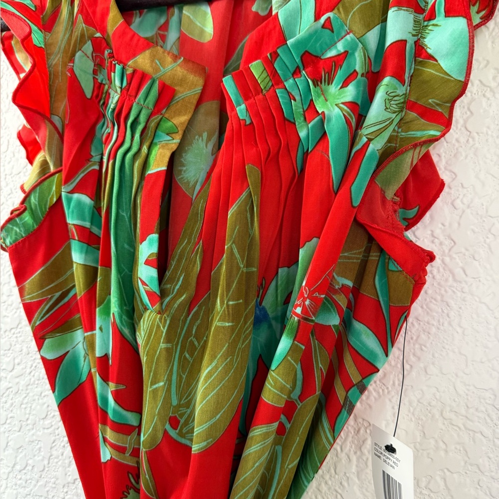 Jessica Simpson Delevan Dress | Poppy Red Tropical Print | Size M | NWT - Picture 3 of 16